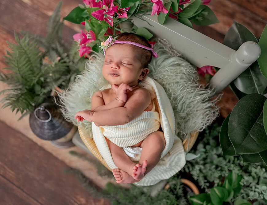 Wrapped in warmth sleeping on nest Newborn Shoot Chennai