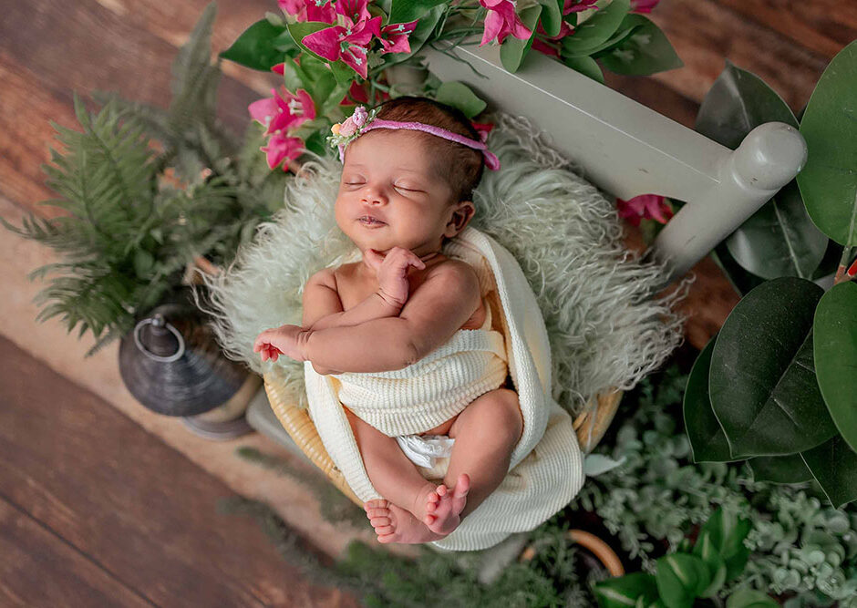 Wrapped in warmth sleeping on nest Newborn Shoot Chennai